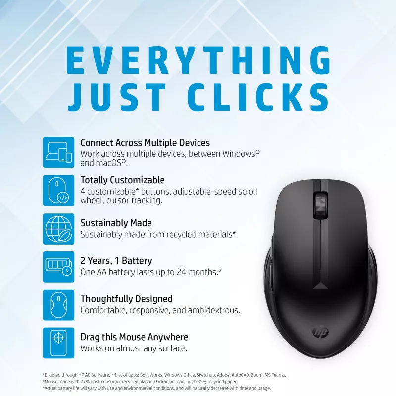 Mouse HP 435 Multi-Device Wireless RF Wireless + Bluetooth