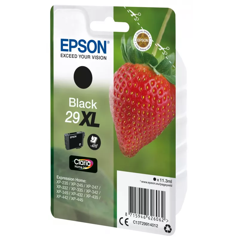 Epson Strawberry Singlepack Black 29XL Claria Home Ink, High (XL) Yield, Black, Pigment-based ink, 11.3 ml, 1 pc(s), 470 pages