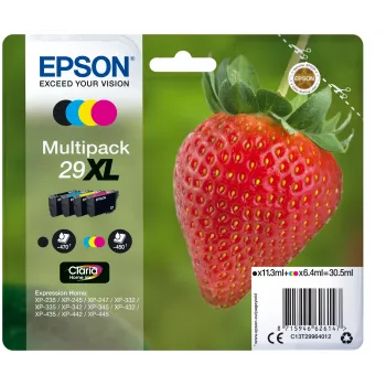 Epson Strawberry Multipack 4-colours 29XL Claria Home Ink, Black, Cyan, Magenta, Yellow, 11.3 ml, 6.4 ml, 1 pc(s), 470 pages, Multi pack