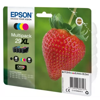 Epson Strawberry Multipack 4-colours 29XL Claria Home Ink, Black, Cyan, Magenta, Yellow, 11.3 ml, 6.4 ml, 1 pc(s), 470 pages, Multi pack