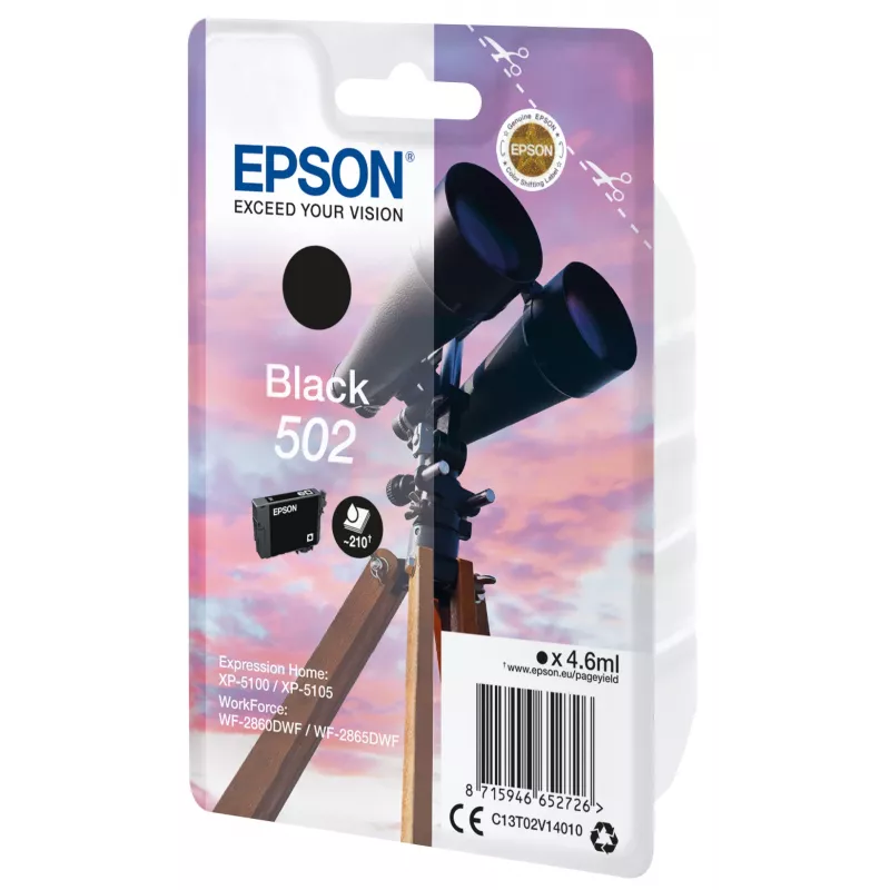 Epson Singlepack Black 502 Ink, Standard Yield, Black, Pigment-based ink, 4.6 ml, 1 pc(s), 210 pages