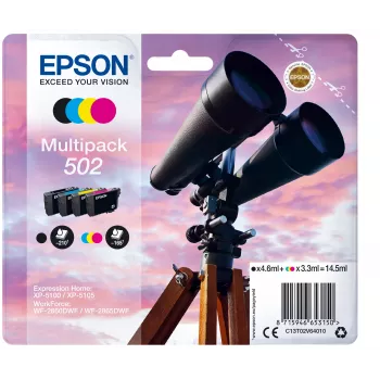 Epson Multipack 4-colours 502 Ink, Standard Yield, Black, Cyan, Magenta, Yellow, 4.6 ml, 3.3 ml, 1 pc(s), 210 pages