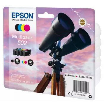 Epson Multipack 4-colours 502 Ink, Standard Yield, Black, Cyan, Magenta, Yellow, 4.6 ml, 3.3 ml, 1 pc(s), 210 pages