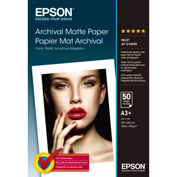Epson Archival Matte Paper, DIN A3+, 189g/m², 50 Sheets, Inkjet printing, A3+ (330x483 mm), Matt, 50 sheets, 192 g/m², White