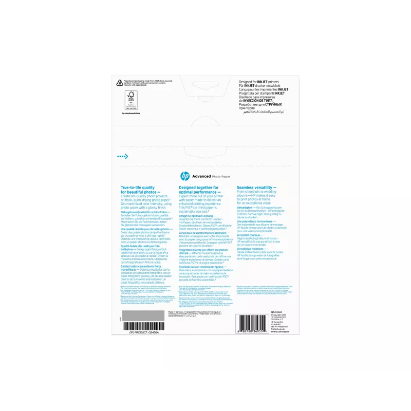 HP Advanced Photo Paper, Glossy, 250 g/m2, A4 (210 x 297 mm), 25 sheets