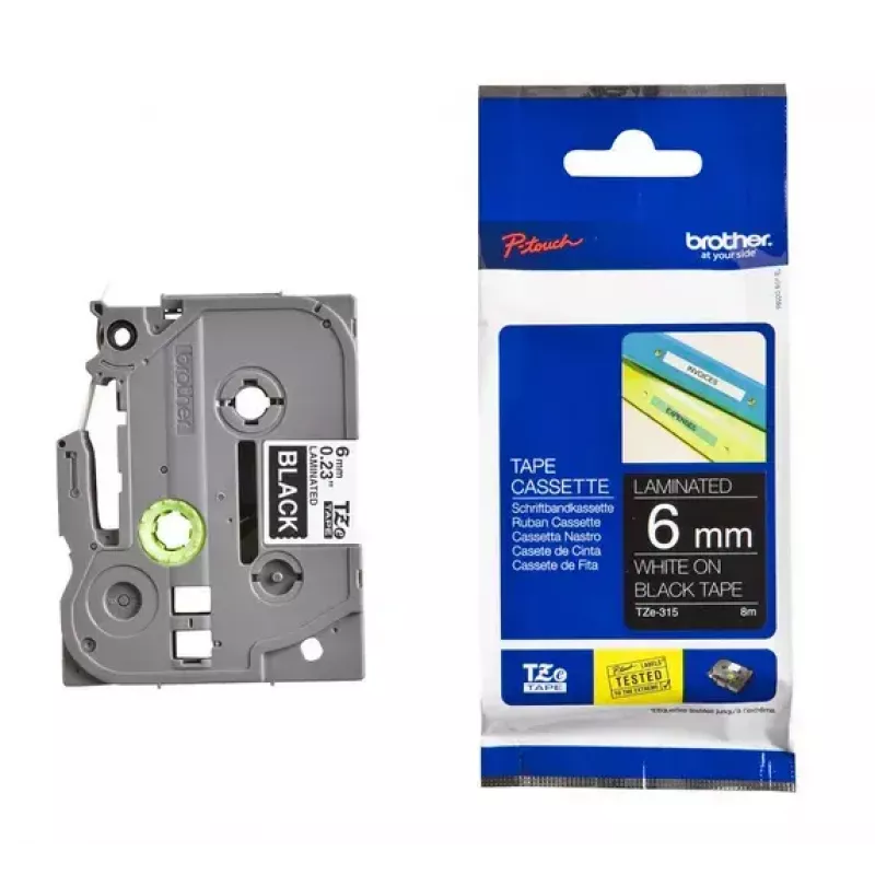 Label tape Brother TZe315 6mm White on Black