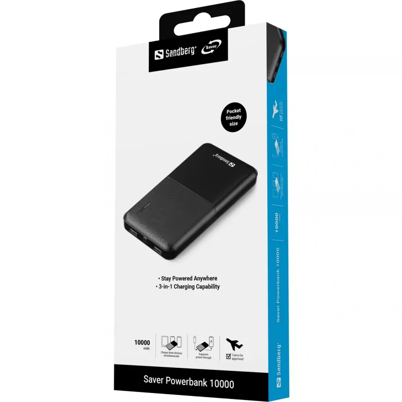 Sandberg Saver Powerbank 10000, 10000 mAh, Lithium Polymer (LiPo), Black