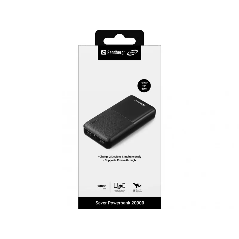 Portable Power Bank Sandberg Saver Powerbank 20000, 20000 mAh