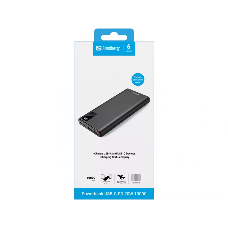 Portable Battery Sandberg Powerbank USB-C PD 20W 10000, 10000 mAh