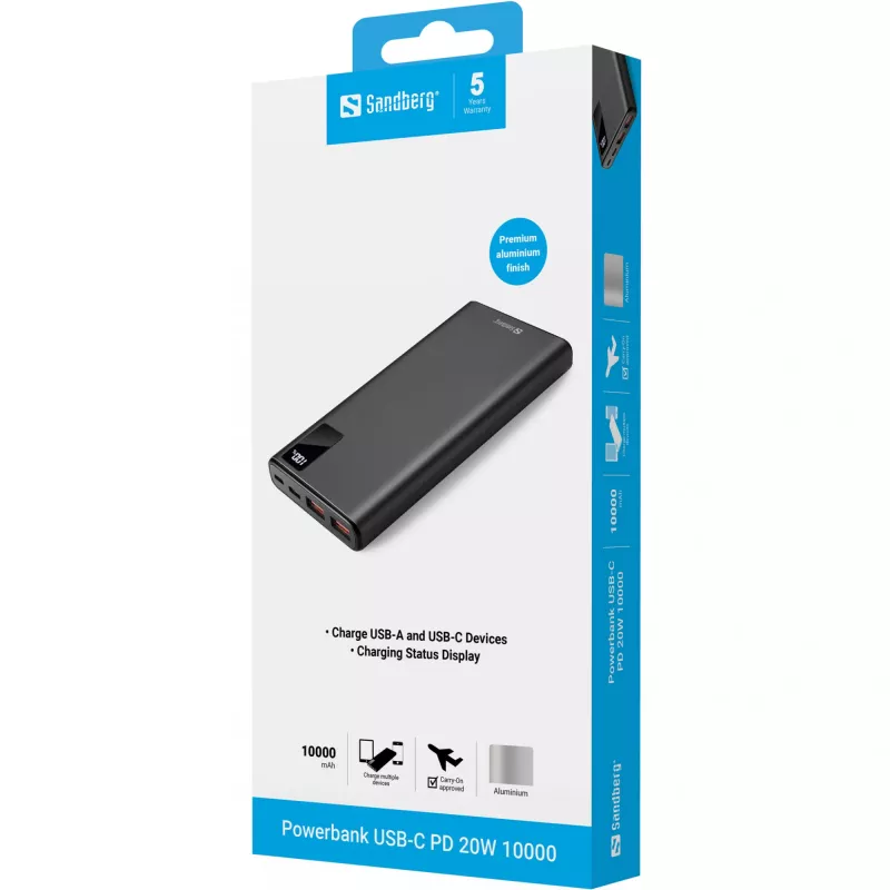 Portable Battery Sandberg Powerbank USB-C PD 20W 10000, 10000 mAh