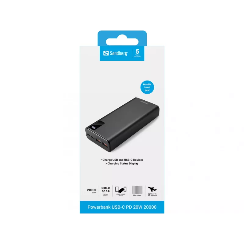 Portable Battery Sandberg Powerbank USB-C PD 20W 20000, 20000 mAh