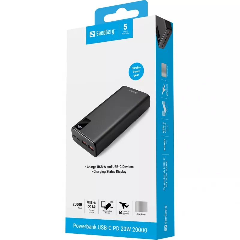Portable Battery Sandberg Powerbank USB-C PD 20W 20000, 20000 mAh