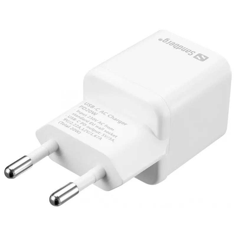 Sandberg USB-C AC Charger PD20W EU, Indoor, AC, 5 V, 3 A, White