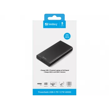Portable Power Bank Sandberg USB-C PD 127W 40000 mAh