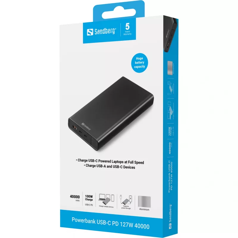 Portable Power Bank Sandberg USB-C PD 127W 40000 mAh