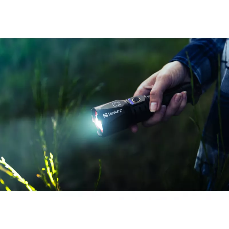 Sandberg Survivor Torch Powerbank 5000, Hand flashlight, Black, Aluminium, IPX4, -30 - 40 °C, FCC, RoHS, UKCA, CE