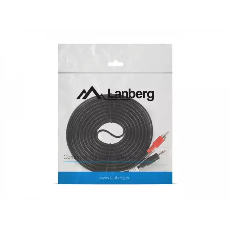 Audio cable LANBERG 3.5mm to 2×RCA male, 5 m, black