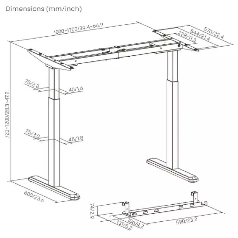 Adjustable Height Table up up B-57051PT/W-IA-ED22-60M — white top, black legs, height-adjustable