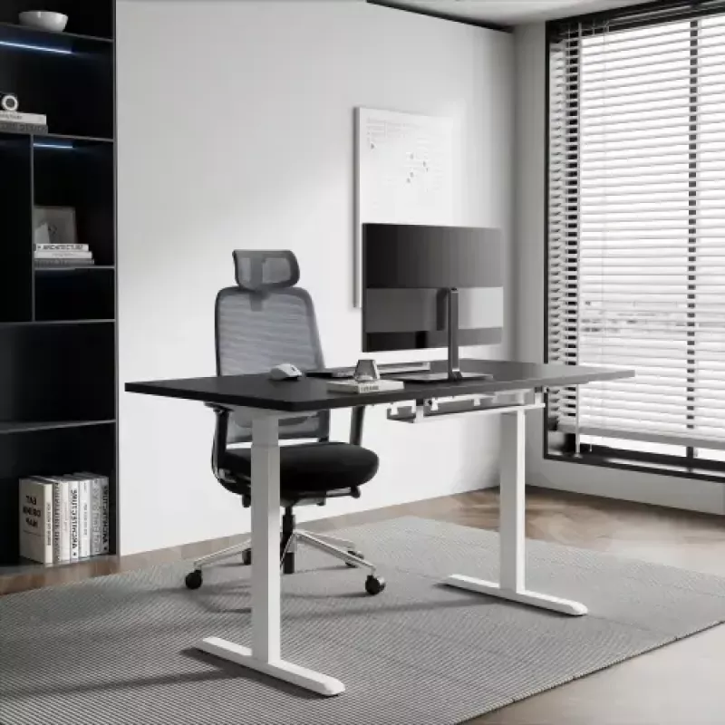 Adjustable Height Table up up B-57051PT/W-IA-ED22-60M — white top, black legs, height-adjustable