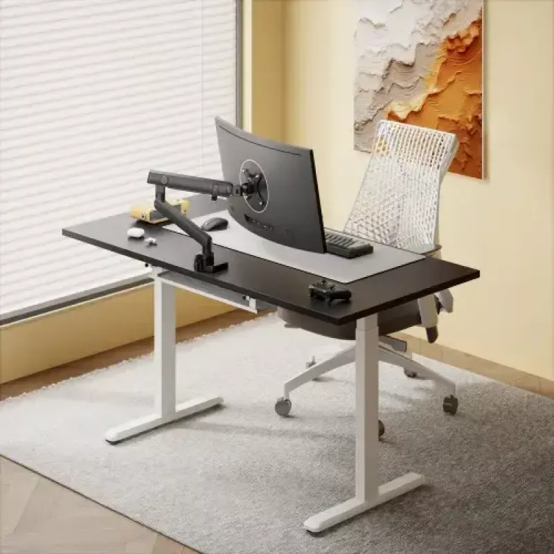 Adjustable Height Table up up B-57051PT/W-IA-ED22-60M — white top, black legs, height-adjustable