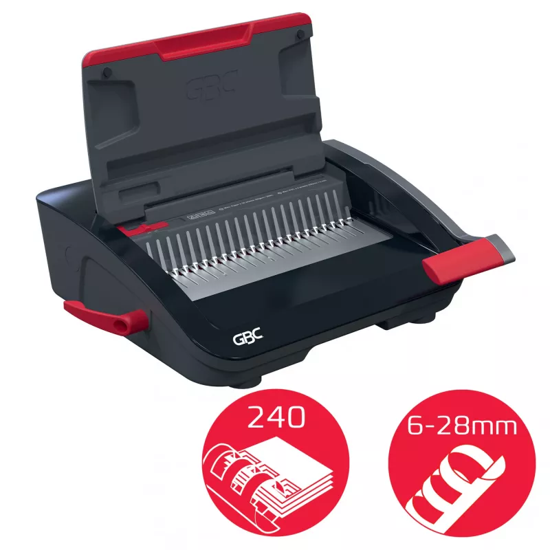 GBC CombBind® CB20 Manual Binding Machine, Comb binding machine, Manual, 240 sheets, Black, Red