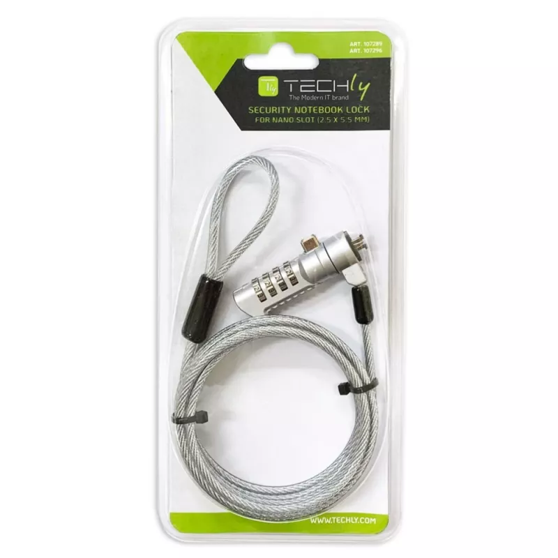 Techly Combination Notebook Security Padlock for Nano Slot, 1.8 m, Combination lock, Metal, Steel, Silver
