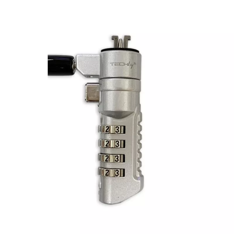 Techly Combination Notebook Security Padlock for Nano Slot, 1.8 m, Combination lock, Metal, Steel, Silver