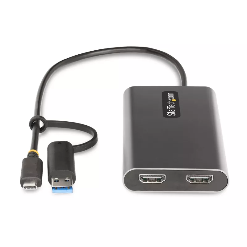 StarTech.com USB-C to Dual-HDMI Adapter - USB-C or A to 2x HDMI - 4K 60Hz - 100W Power Delivery Pass-Through - 1ft (30cm) Built-in Cable - USB to HDMI Multi-Monitor Converter for Laptop - TAA