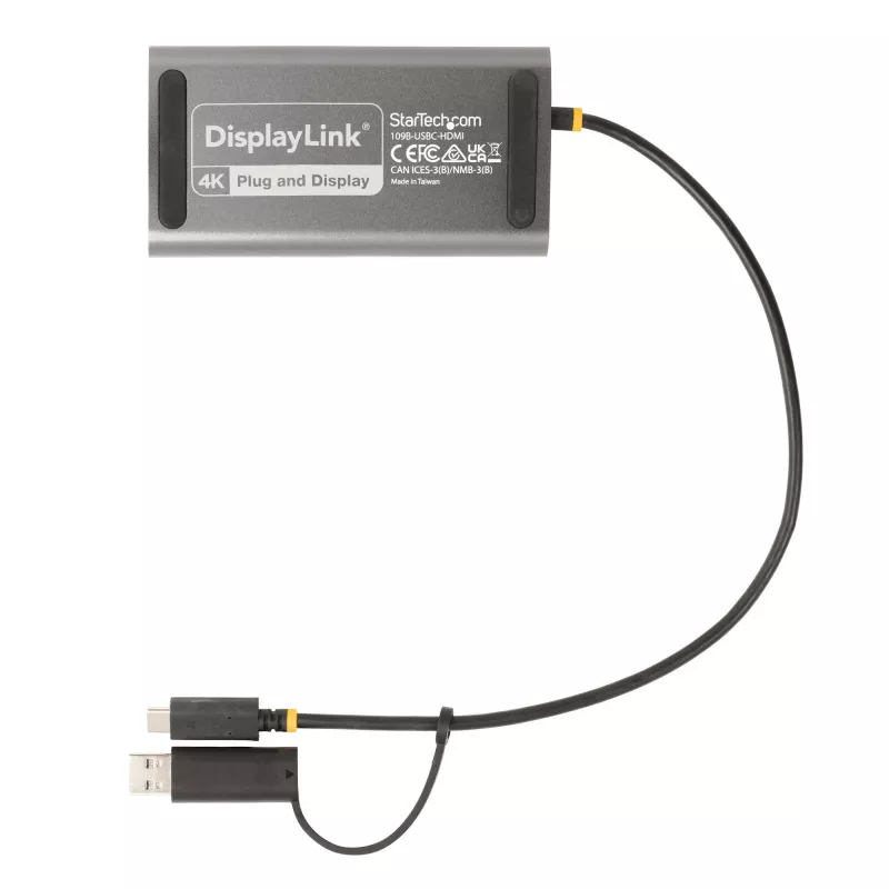 StarTech.com USB-C to Dual-HDMI Adapter - USB-C or A to 2x HDMI - 4K 60Hz - 100W Power Delivery Pass-Through - 1ft (30cm) Built-in Cable - USB to HDMI Multi-Monitor Converter for Laptop - TAA