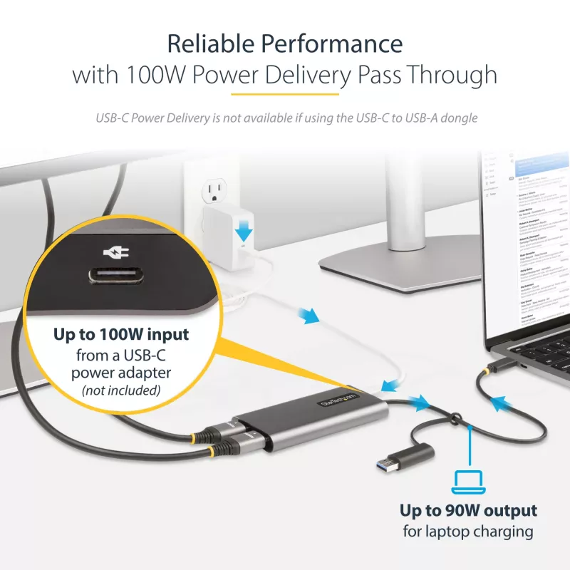 StarTech.com USB-C to Dual-HDMI Adapter - USB-C or A to 2x HDMI - 4K 60Hz - 100W Power Delivery Pass-Through - 1ft (30cm) Built-in Cable - USB to HDMI Multi-Monitor Converter for Laptop - TAA