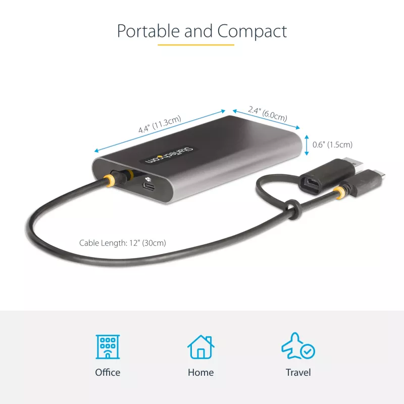StarTech.com USB-C to Dual-HDMI Adapter - USB-C or A to 2x HDMI - 4K 60Hz - 100W Power Delivery Pass-Through - 1ft (30cm) Built-in Cable - USB to HDMI Multi-Monitor Converter for Laptop - TAA