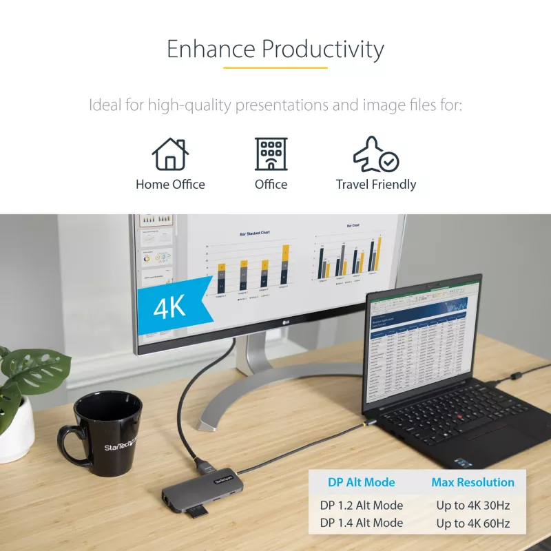 StarTech.com USB C Multiport Adapter 4K 60Hz HDMI Video, 3 Pt 5Gbps USB-A Hub, 100W USB Power Delivery Pass-Through/GbE/SD/MicroSD, 12 inch/30cm Cable, Travel Laptop Docking Station