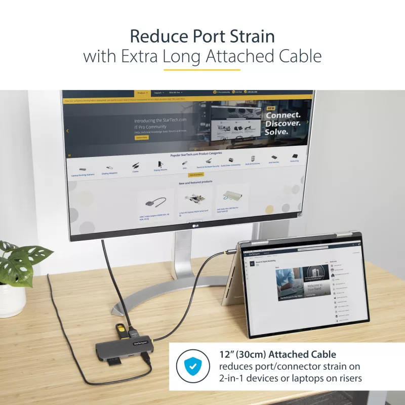 StarTech.com USB C Multiport Adapter 4K 60Hz HDMI Video, 3 Pt 5Gbps USB-A Hub, 100W USB Power Delivery Pass-Through/GbE/SD/MicroSD, 12 inch/30cm Cable, Travel Laptop Docking Station
