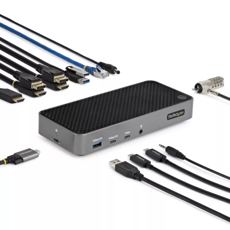 StarTech.com USB-C Triple Monitor Docking Station - HDMI/DP Triple 4k USB-C Dock - 5x USB Hub - GbE - 100W PD - Universal Multi Monitor Docking Station - Thunderbolt 3/4 Compatible
