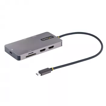 StarTech.com USB C Multiport Adapter, Dual HDMI Video, 4K 60Hz, 2Pt 5Gbps USB-A Hub, 100W Power Delivery Pass-Through/GbE/SD/MicroSD, 12 inch/30cm Cable, Travel Dock, Laptop Docking Station