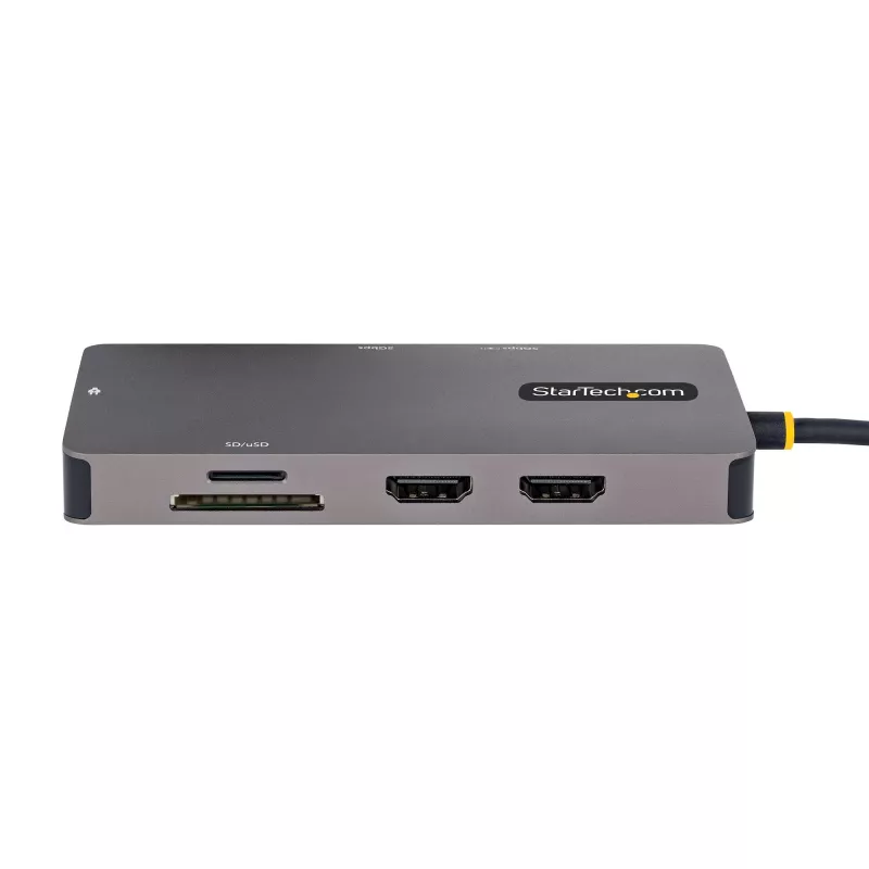 StarTech.com USB C Multiport Adapter, Dual HDMI Video, 4K 60Hz, 2Pt 5Gbps USB-A Hub, 100W Power Delivery Pass-Through/GbE/SD/MicroSD, 12 inch/30cm Cable, Travel Dock, Laptop Docking Station