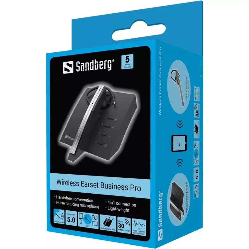 Sandberg Wireless Earset Business Pro, Wireless, Office/Call center, 20 - 20000 Hz, 107 g, Headset, Black, Grey