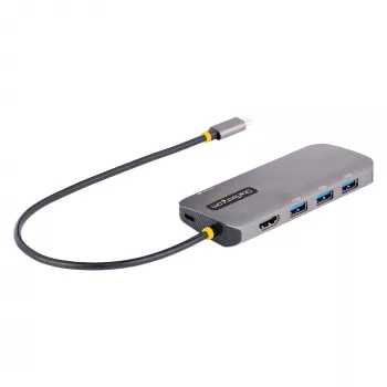 StarTech.com USB C Multiport Adapter, 4K 60Hz HDMI Video, 3 Port 5Gbps USB Hub, 100W Power Delivery Pass-Through, GbE, 12 inch/30cm Cable, Mini Travel Dock, Laptop Docking Station