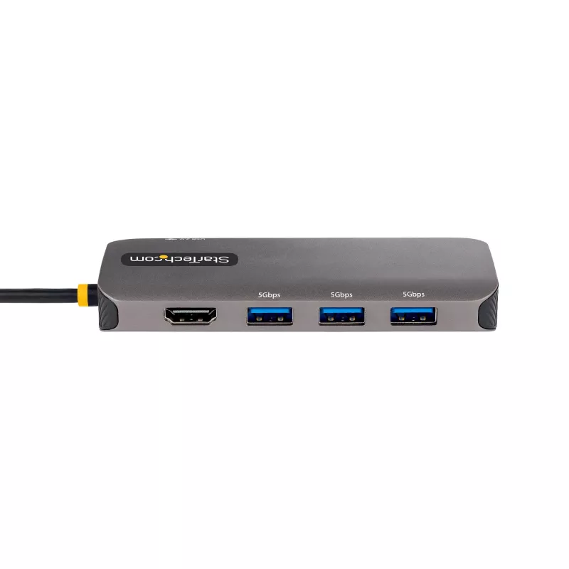 StarTech.com USB C Multiport Adapter, 4K 60Hz HDMI Video, 3 Port 5Gbps USB Hub, 100W Power Delivery Pass-Through, GbE, 12 inch/30cm Cable, Mini Travel Dock, Laptop Docking Station