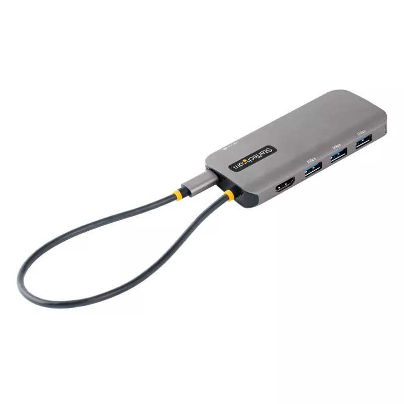 StarTech.com USB C Multiport Adapter, 4K 60Hz HDMI Video, 3 Port 5Gbps USB Hub, 100W Power Delivery Pass-Through, GbE, 12 inch/30cm Cable, Mini Travel Dock, Laptop Docking Station