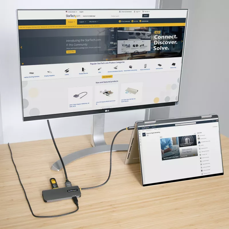 StarTech.com USB C Multiport Adapter, 4K 60Hz HDMI Video, 3 Port 5Gbps USB Hub, 100W Power Delivery Pass-Through, GbE, 12 inch/30cm Cable, Mini Travel Dock, Laptop Docking Station