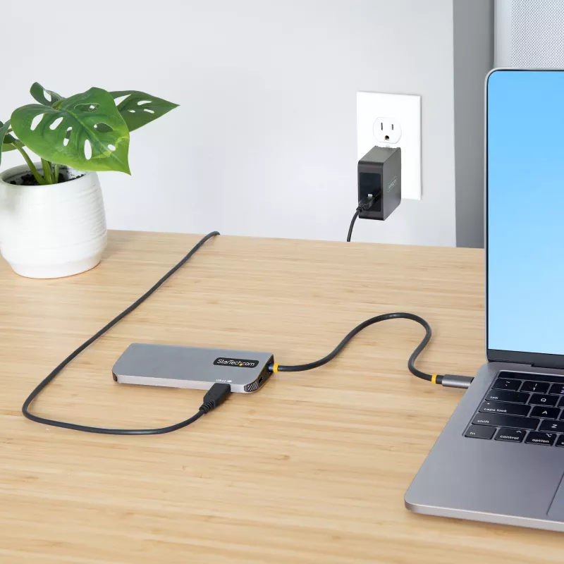 StarTech.com USB C Multiport Adapter, 4K 60Hz HDMI Video, 3 Port 5Gbps USB Hub, 100W Power Delivery Pass-Through, GbE, 12 inch/30cm Cable, Mini Travel Dock, Laptop Docking Station