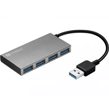 Sandberg USB 3.0 Pocket Hub 4 ports, USB 3.2 Gen 1 (3.1 Gen 1) Type-A, USB 3.2 Gen 1 (3.1 Gen 1) Type-A, 5000 Mbit/s, White, Aluminium, RoHS