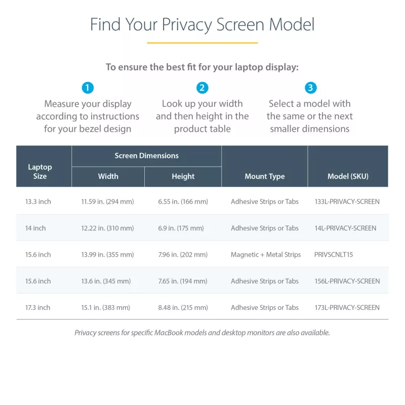 StarTech.com 13.3in Laptop Privacy Screen - Anti-Glare Privacy Filter for Widescreen (16:9) Displays - Laptop Monitor Screen Protector with 51% Blue Light Reduction - Reversible Matte/Glossy Sides