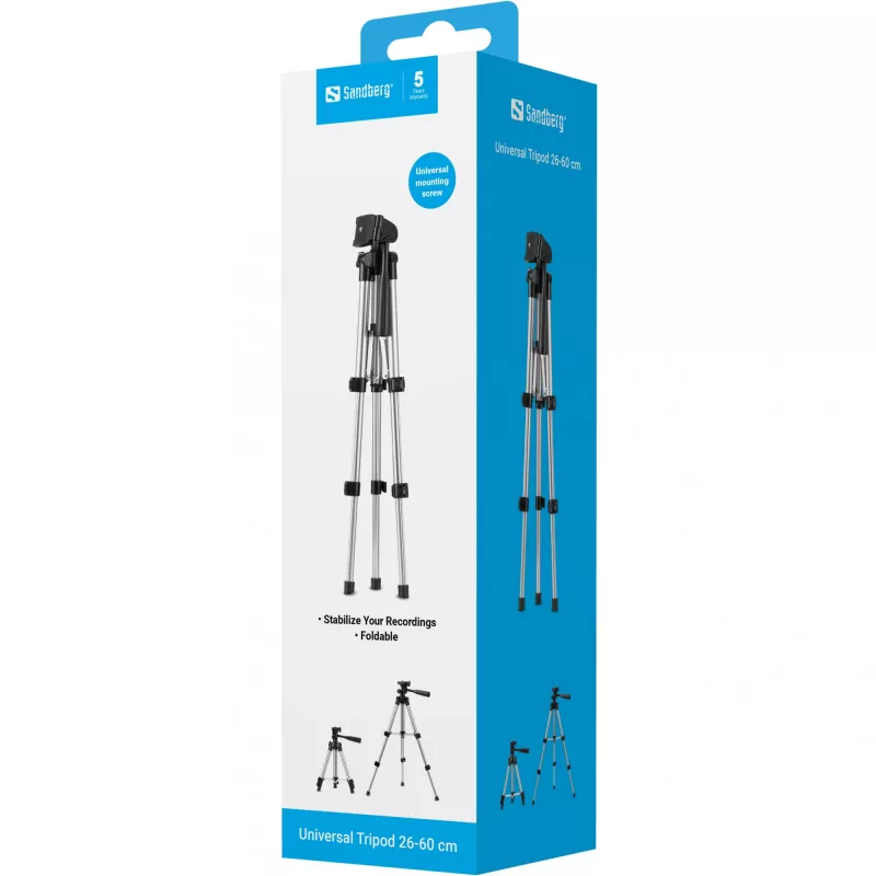 Sandberg Universal Tripod 26-60 cm, 3 leg(s), Black, Silver, 60 cm