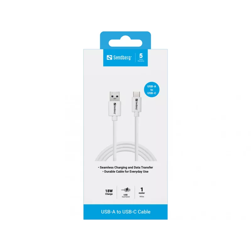 Sandberg USB-C 3.1 USB-A 3.0 1M, 1 m, USB A, USB C, USB 3.2 Gen 1 (3.1 Gen 1), Male/Male, White
