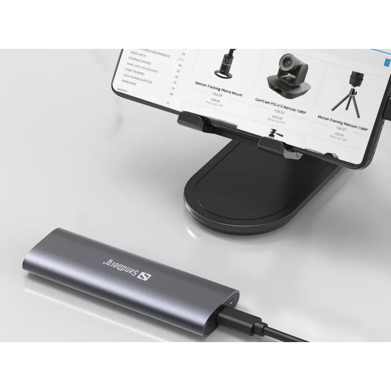 Sandberg USB 3.2 Case for M.2+NVMe SSD, SSD enclosure, M.2, M.2, 10 Gbit/s, USB connectivity, Black