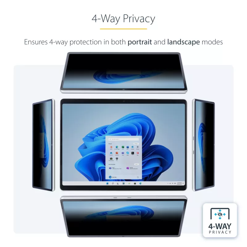 StarTech.com 4-Way Privacy Screen For 13-inch Surface Pro 8/9/X Laptop, Portrait/Landscape Modes, Touch-Enabled, +/- 30 Deg. View, Blocks up to 51% Blue Light, Anti-Glare