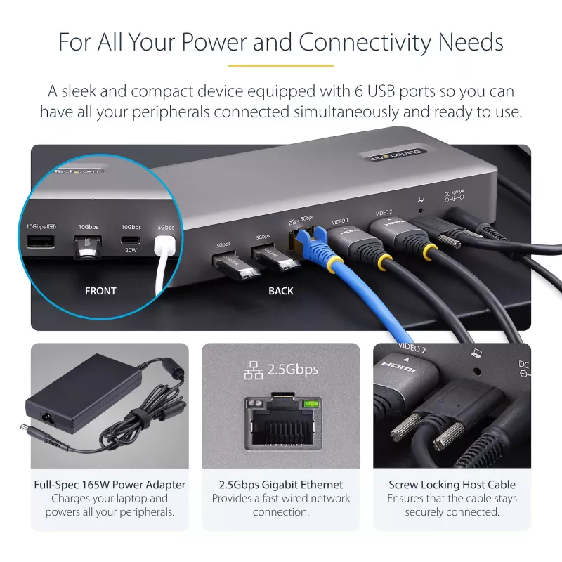 StarTech.com Dual-Monitor USB4 Docking Station, Dual 4K 120Hz or Single 8K 60Hz HDMI, 100W Laptop Charging, 2.5GbE, USB-C Multi-Monitor Dock, Driverless