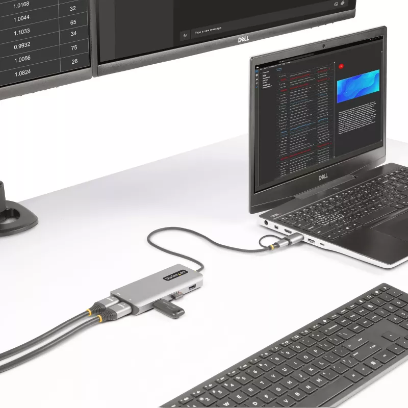 StarTech.com USB-C Multiport Adapter w/Attached USB-C to USB-A Dongle, Dual HDMI (4K30Hz/1080p60Hz), 3x USB-A 5Gbps, Mini Travel Dock, Laptop Docking Station, 1.3ft/40cm Cable